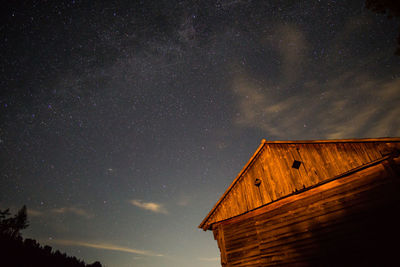 Low angle view of hut against sky at night