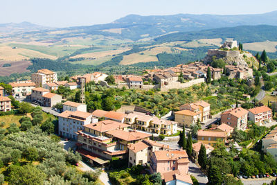 High angle view of buildings in town