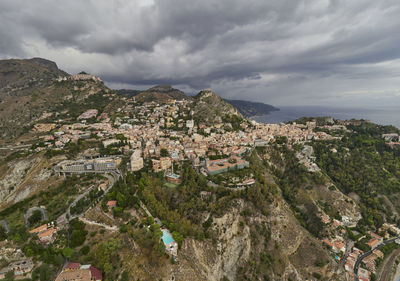 High angle view of townscape against sky