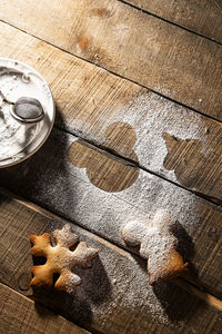 High angle view of cookies on table