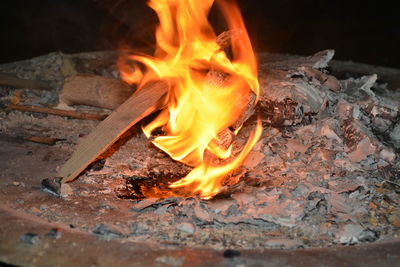 Close-up of fire pit at night