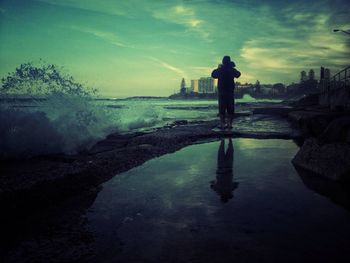 Scenic view of sea at sunset