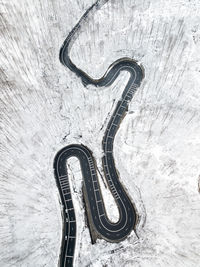 High angle view of snow on road