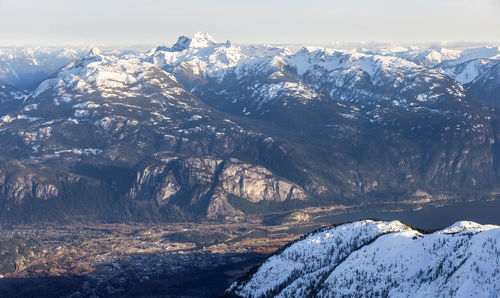 Scenic view of snowcapped mountains against sky