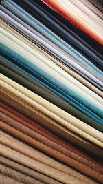 Full frame shot of colorful fabrics for sale at shop