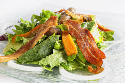 High angle view of salad in plate on table