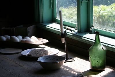 Eggs and breads in old kitchen