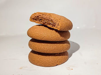 Close-up of cookies against white background