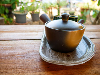 Close-up of tea cup on table