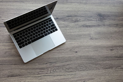 High angle view of laptop on table