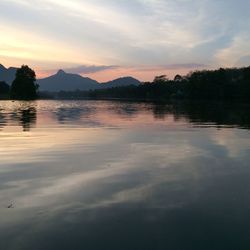 Scenic view of lake against sky during sunset