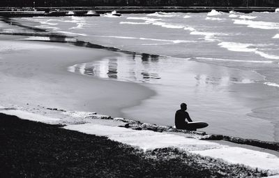 High angle view of man on beach