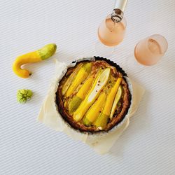 High angle view of breakfast on table