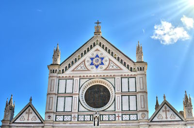 Low angle view of temple building against blue sky