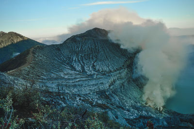 Smoke emitting from volcanic mountain