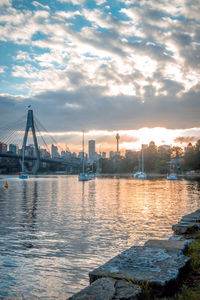 View of city at sunset
