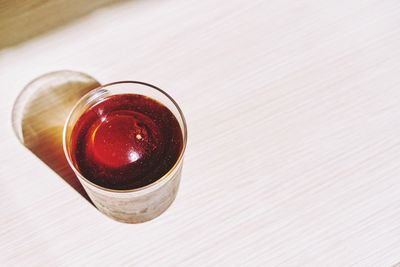 High angle view of beer on table