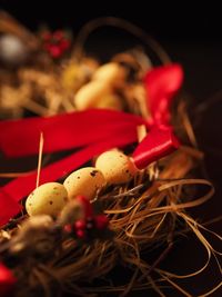 Close-up of christmas ornaments at night