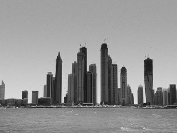 Skyscrapers in city against clear sky