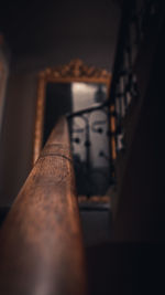 Close-up of old metal railing at home