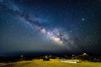 Scenic view of field against sky at night