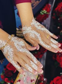 High angle view of woman hand 