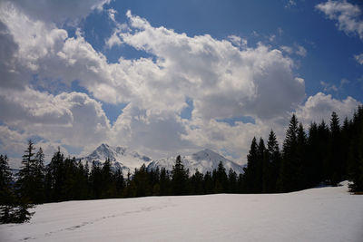 Scenic view of snowcapped mountains against sky