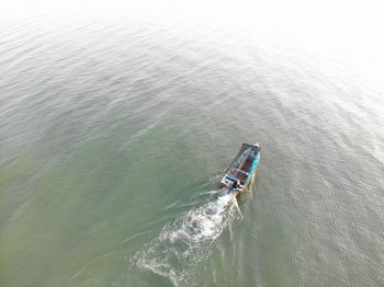 High angle view of ship in sea