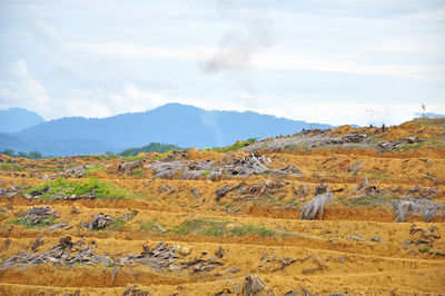 View of dramatic landscape against cloudy sky