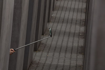 High angle view of railing