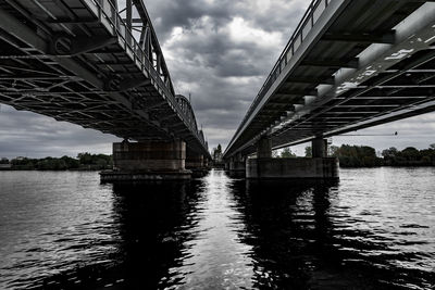 Bridge over river against cloudy sky