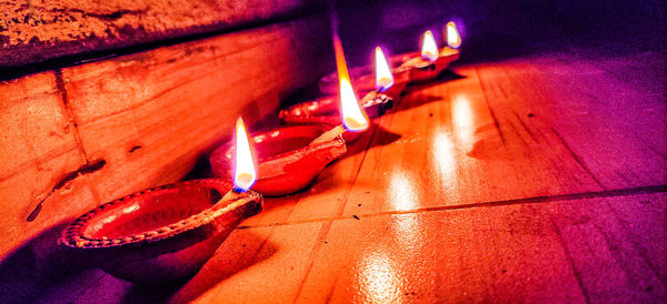 High angle view of illuminated lamp on floor