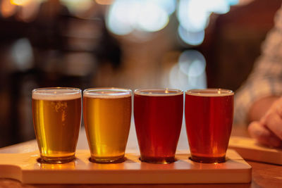 Close-up of beer in glass on table