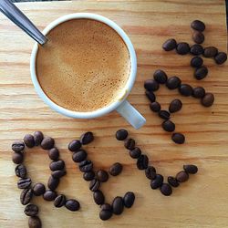 High angle view of coffee beans on table