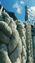 Close-up of rope tied to harbor