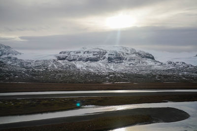 Scenic view of snowcapped mountain against sky