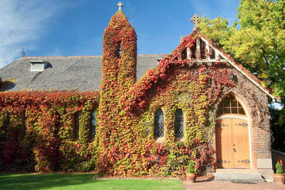 Traditional building against sky during autumn