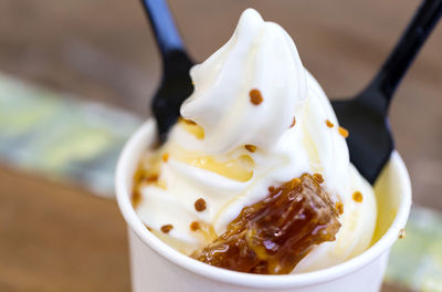 Close-up of ice cream in plate