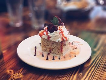 Close-up of cake on ice cream