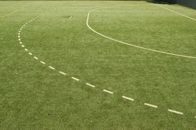 High angle view of soccer field