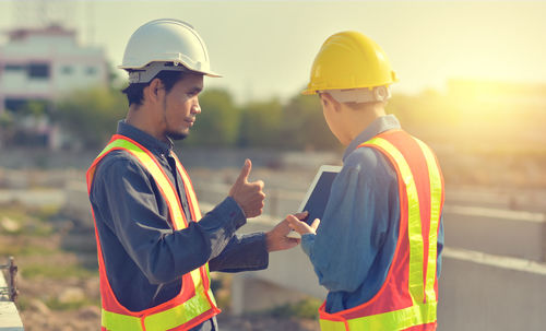 Low angle view of people working