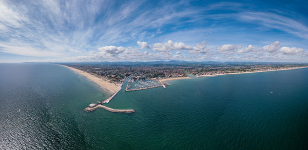 Panoramic view of rimini, its sea, its beaches and its port on the romagna riviera in post-pandemic 