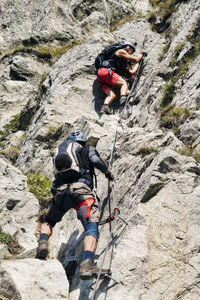 High angle view of ropes on rock