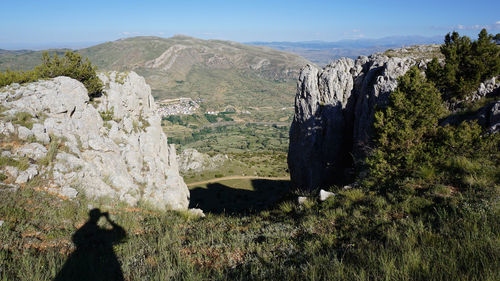 Scenic view of mountains against clear sky