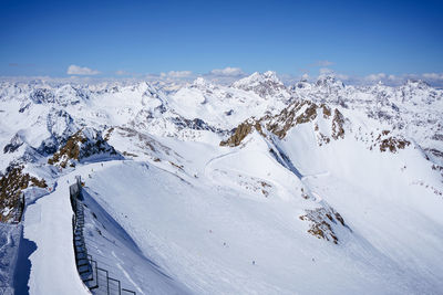View of the ski slope and mountains from a height of 3440 m in pitztal, austria
