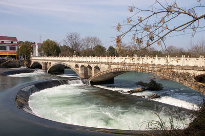 Bridge over river against sky