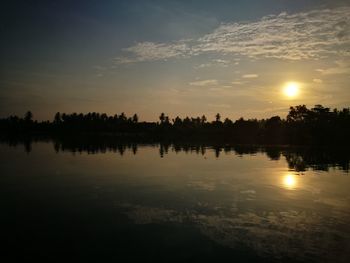 Scenic view of lake against sky during sunset