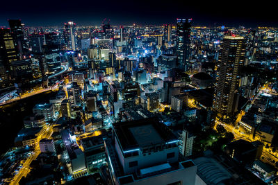 Aerial view of illuminated cityscape