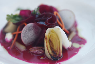 Close-up of fruits in plate