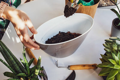 Cropped hand of man preparing food